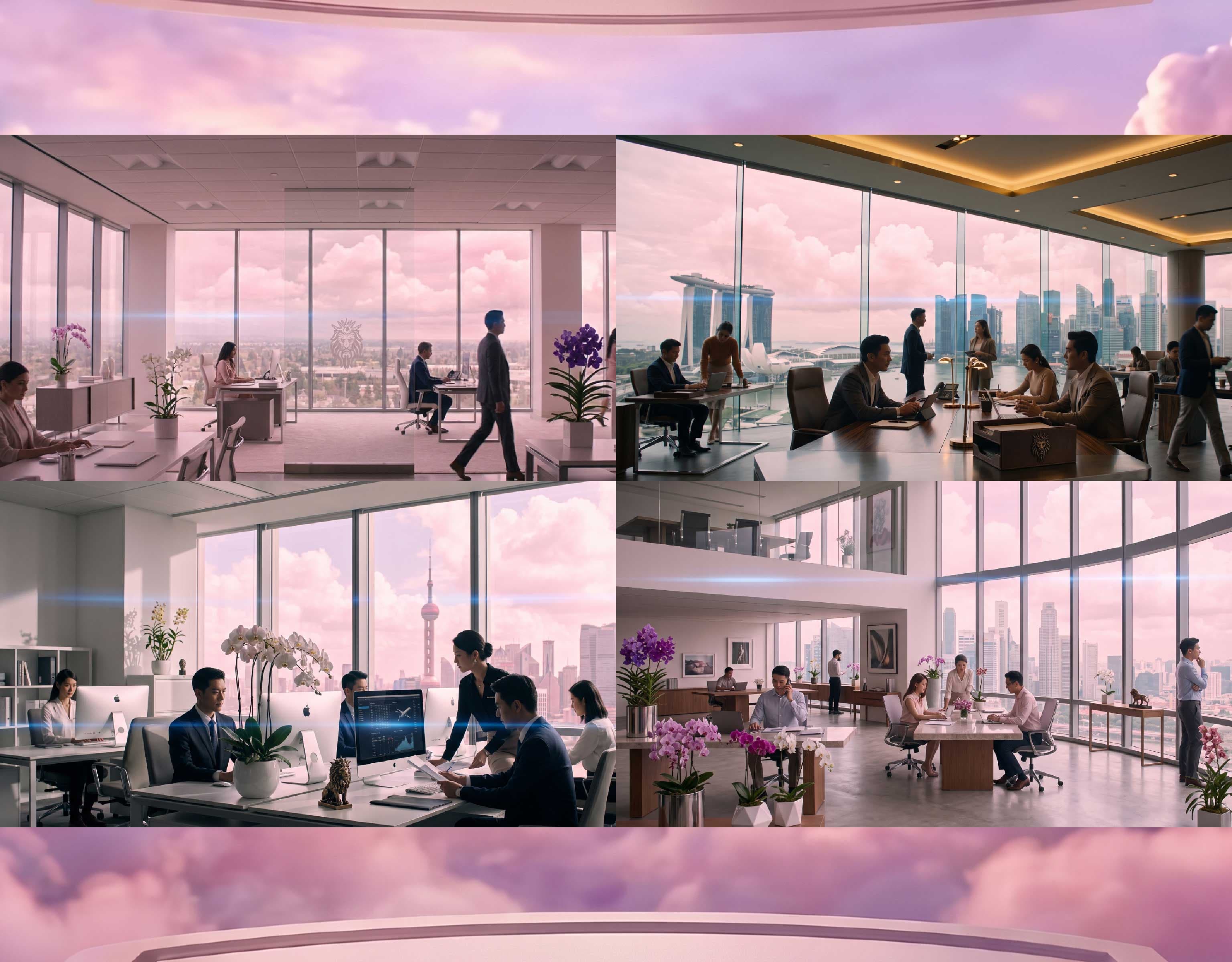 iFlyPlus global offices across Shanghai, Hong Kong, Singapore, and San Jose — the four-hub network that schedules private jet resources across 186 countries.